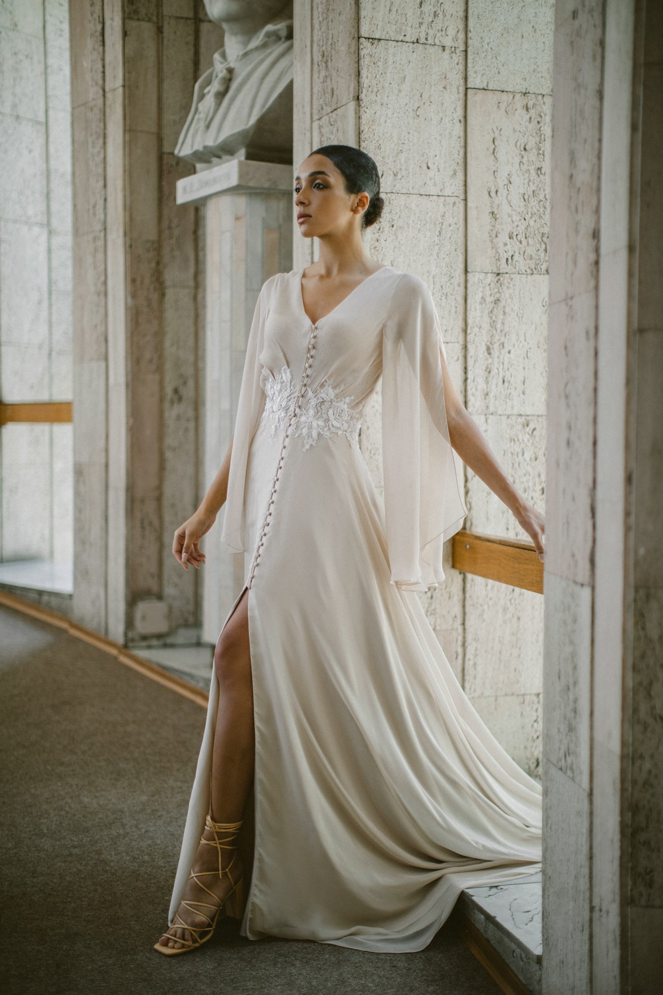 Titania | Silk Chiffon Wedding Dress with Bell Sleeves | MYWONY Titania | Silk Chiffon Wedding Dress with Bell Sleeves | MYWONY