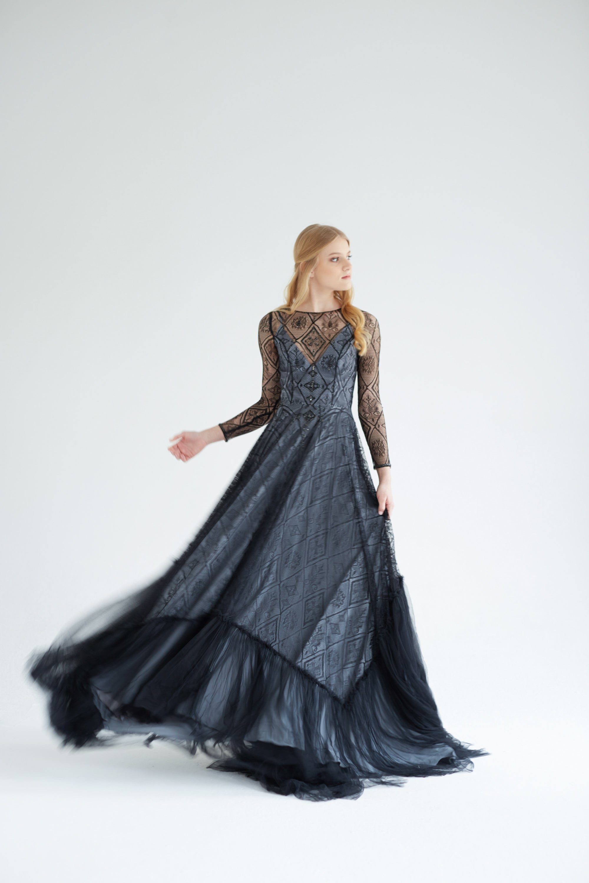 October — a-line black and blush wedding dress in tulle — image 3 by MYWONY