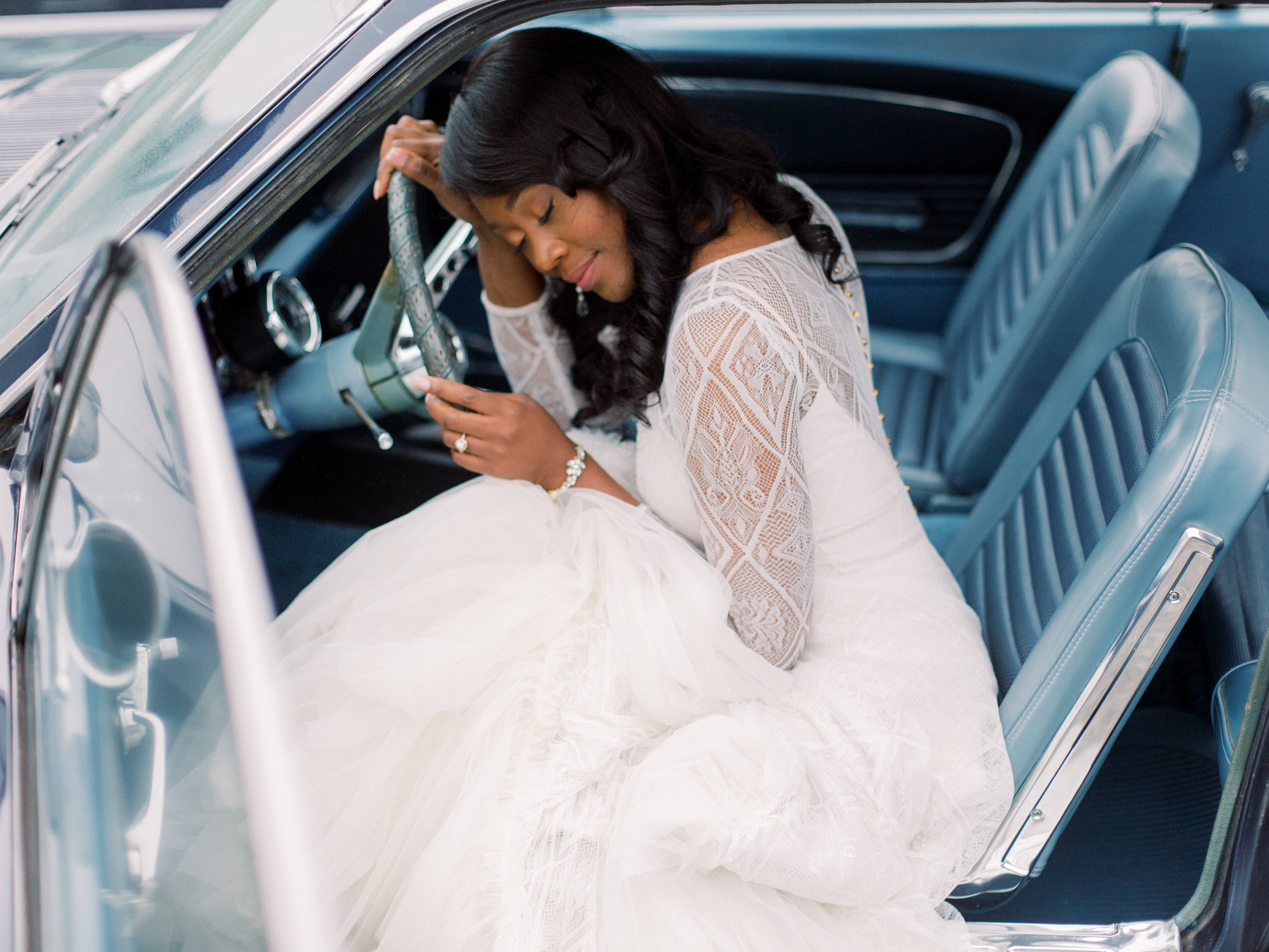 October — a-line black and blush wedding dress in tulle — image 9 by MYWONY