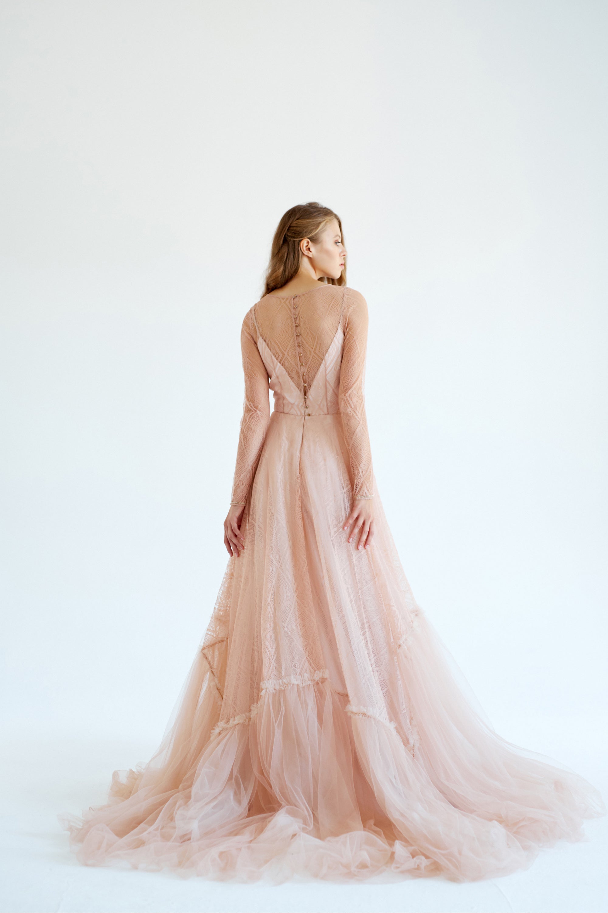 October — a-line black and blush wedding dress in tulle — image 12 by MYWONY