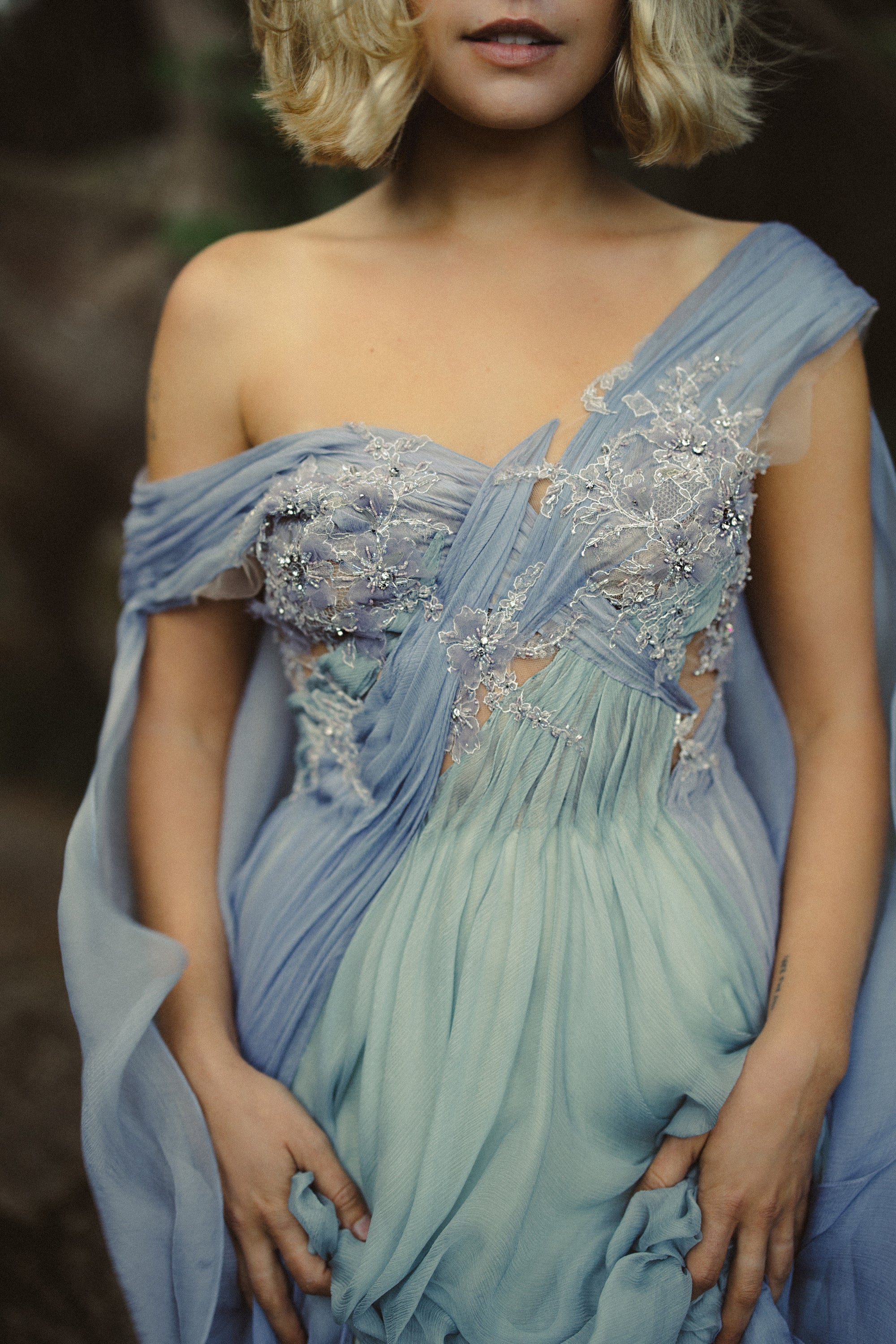 blue dress for baby girl Aéliea Ethereal Wedding Dress | Beaded Lace & Mesh Bodice