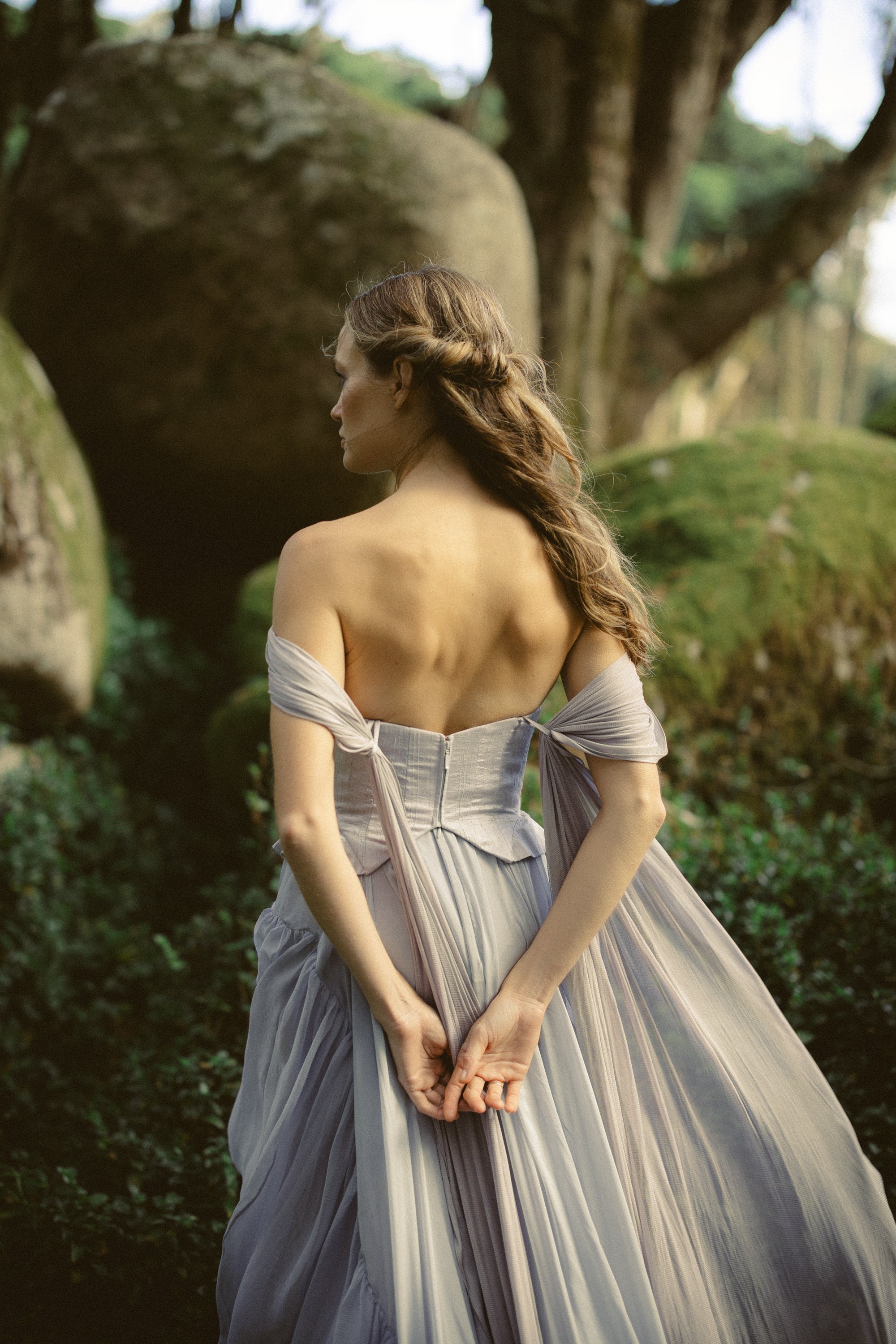 chiffon draped corset dress Faelynne Romantic Wedding Dress | Silk Corset & Chiffon Skirt