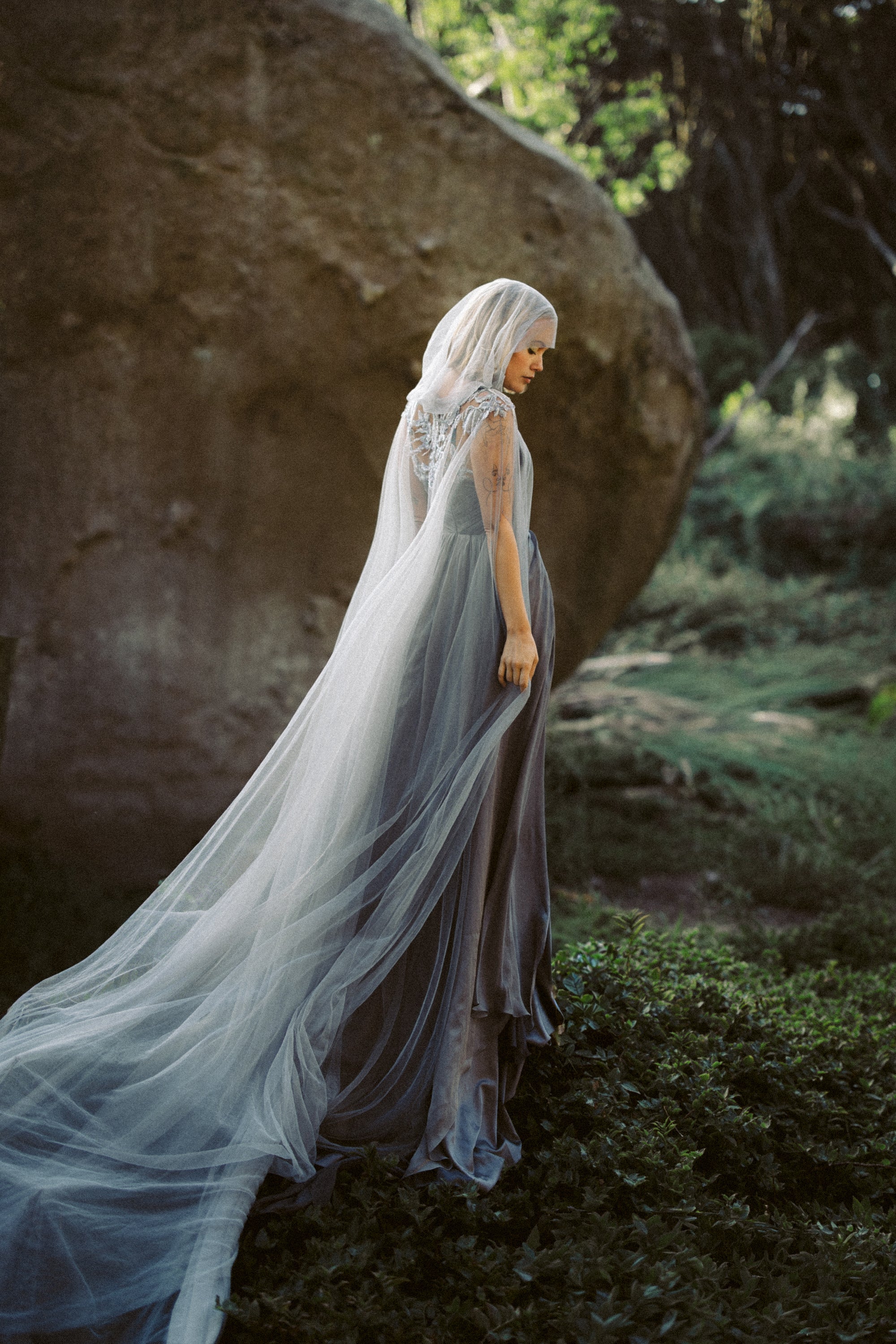 Vea Cape – Ethereal Hooded Bridal Cape with Beaded Lace